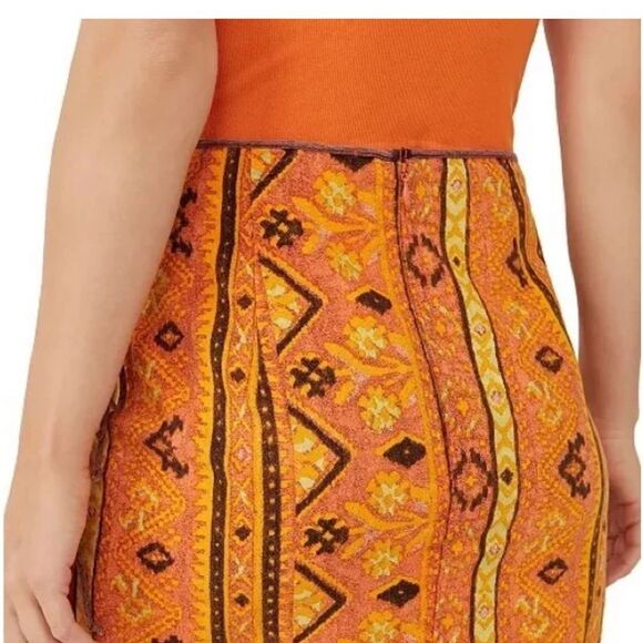 Free People | NWT Cleo Geometric-print Wrap Skirt Rust Combo Boho Aztec | 4 - Picture 3 of 5